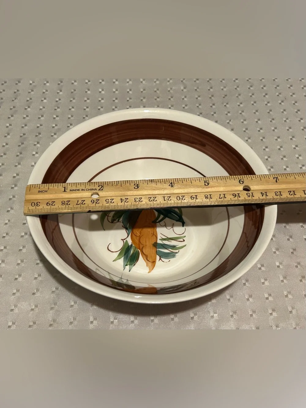 Action Korea 7.25 Bowl-Brown with Carrot Design Made In Korea Vintage 1970s
